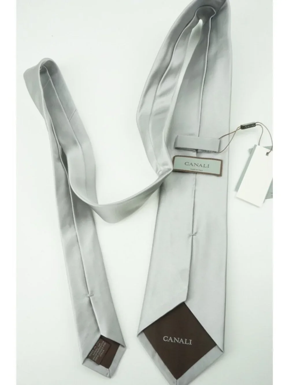 Canali Solid Sateen Stainless Steel Gray 100% Silk Tie Brand New With Tags